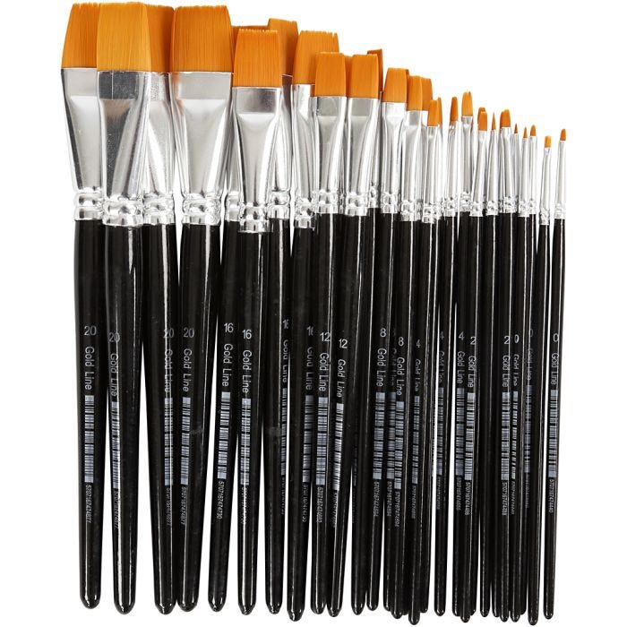 Pinceles de línea dorada, medida 0+2+4+8+12+16+20, L. 17-21 cm, A: 2-22 mm, plano, 30 ud/ 1 paquete