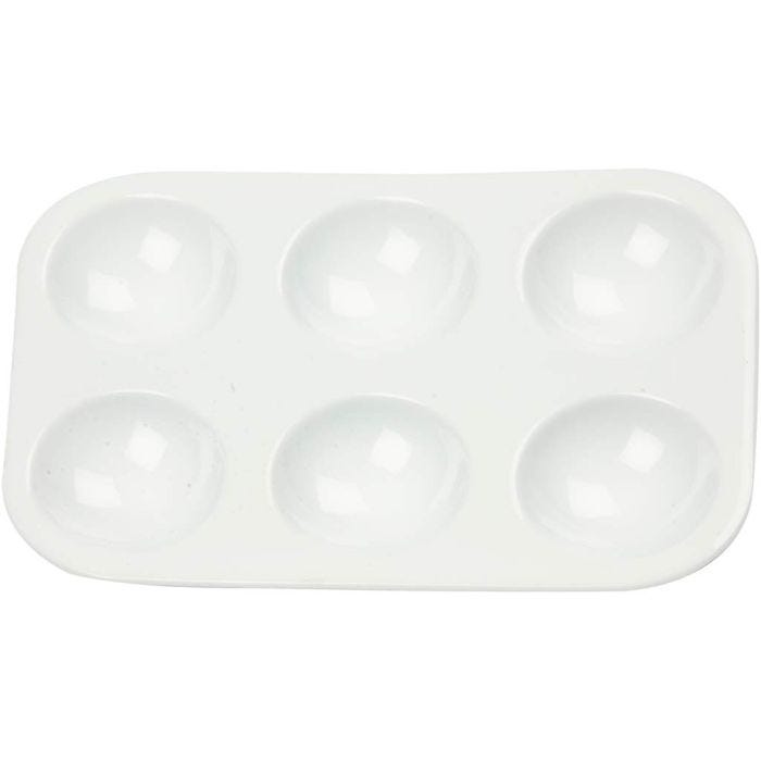 Paleta, Paleta rectangular con 6 compartimentos redondos, medidas 13x8,5 cm, blanco, 10 ud/ 1 paquete