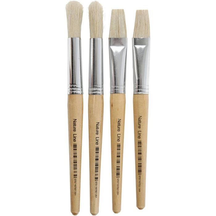 Pinceles infantiles, medida 15, L. 18,5+19,5 cm, A: 11+17 mm, plano,redondo, 4 ud/ 1 paquete