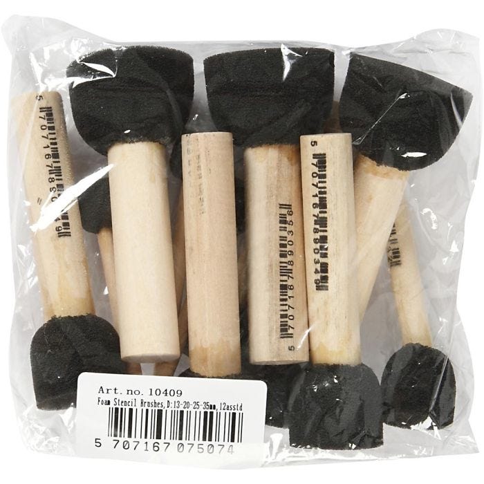 Pinceles de Espuma para Estarcir, L. 9-10 cm, dia 13+20+25+35 mm, 12 ud/ 1 paquete