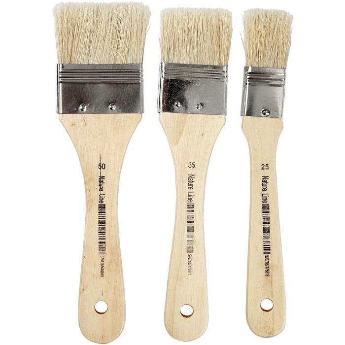 Pinceles para barnizar, L. 19 cm, A: 25-50 mm, plano, 3ud/ 1 paquete