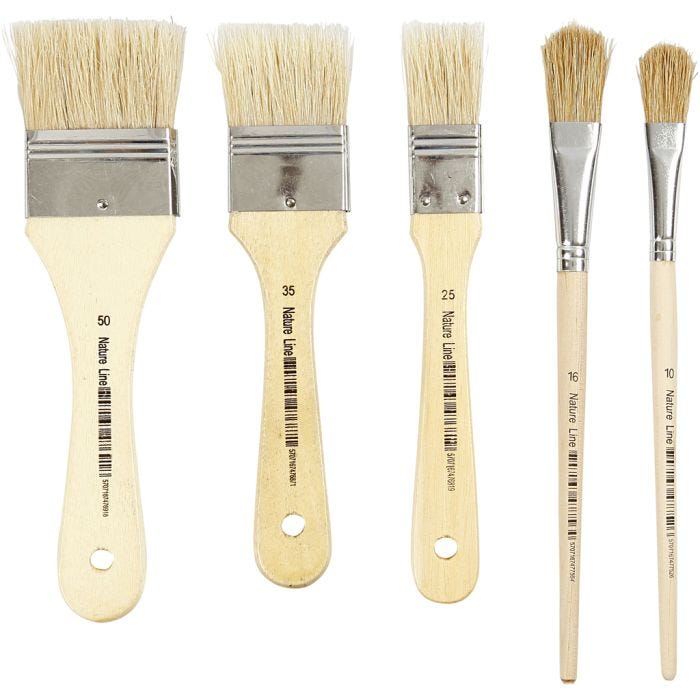 Pinceles para barnizar, medida 10+16+25+35+50, L. 18,5-21,5 cm, A: 13-50 mm, plano, 10 ud/ 1 paquete