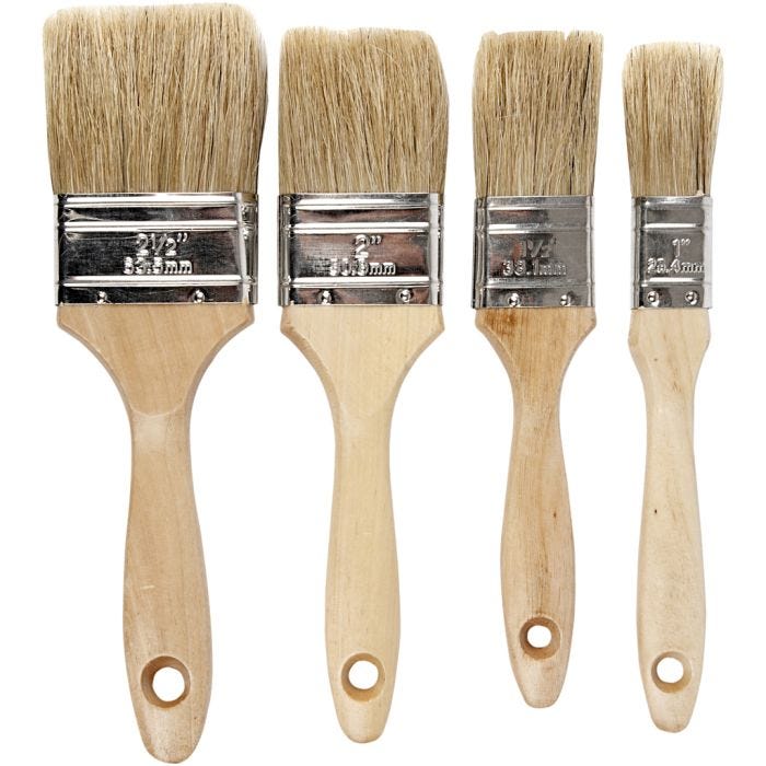 Pinceles para barnizar, L. 19,5-21 cm, A: 25-63 mm, plano, 4ud/ 1 paquete