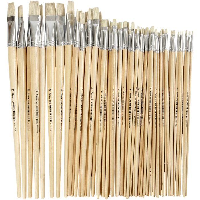 Pinceles Nature Line, medida 1+2+4+8+14+20, L. 27,5-33 cm, A: 5-19 mm, plano, 64 ud/ 1 paquete
