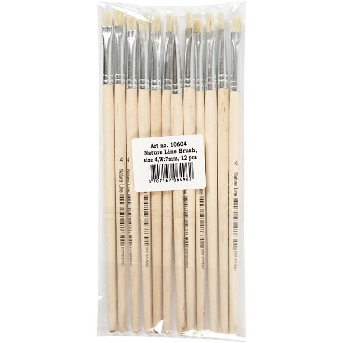 Pinceles Nature Line, medida 4, L. 18,5 cm, A: 7 mm, Mango corto, 12 ud/ 1 paquete
