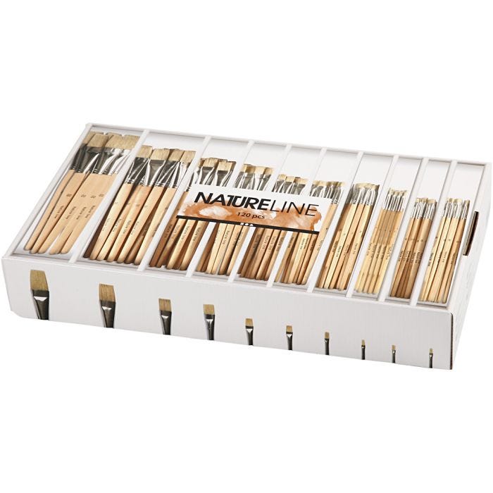 Pinceles Nature Line, 00+0+1+2+4+8+12+14+20+22, L. 17,5-20,5 cm, A: 3-22 mm, plano, 10x12ud/ 1 paquete