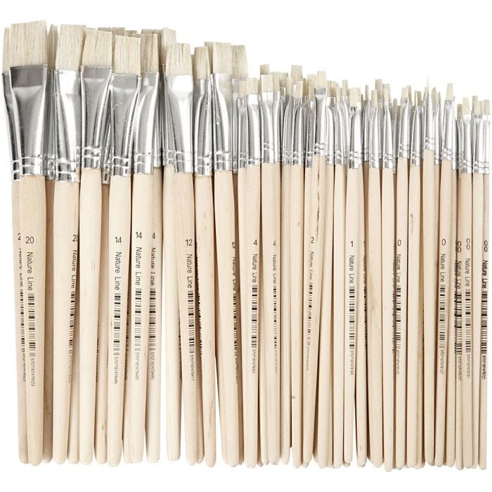 Pinceles Nature Line, 00+0+1+2+4+12+14+20, L. 18-22 cm, A: 3-20 mm, plano, 68ud/ 1 paquete