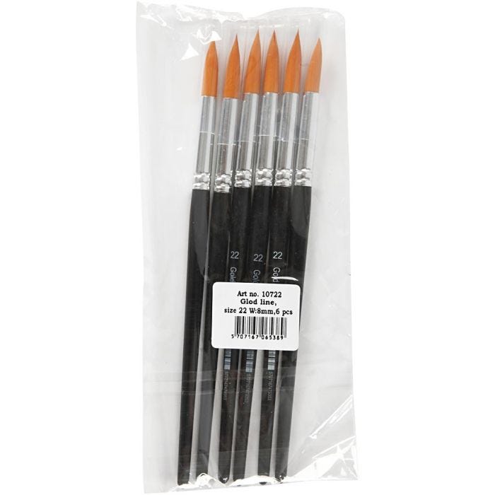 Pinceles de línea dorada, medida 22, L. 21 cm, A: 8 mm, redondo, 6 ud/ 1 paquete