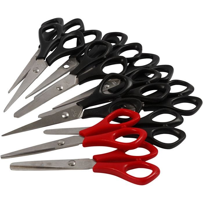 Tijeras Escolares, L. 14 cm, diestro &amp; zurdos, negro, rojo, 12 ud/ 1 paquete