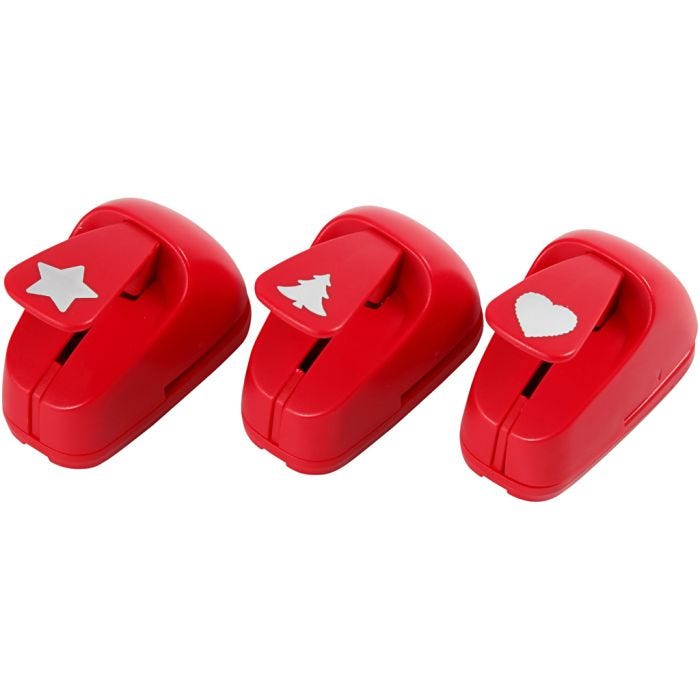 Troqueles para papel, estrella, corazón, árbol de navidad, medidas 16 mm, rojo, 1 set
