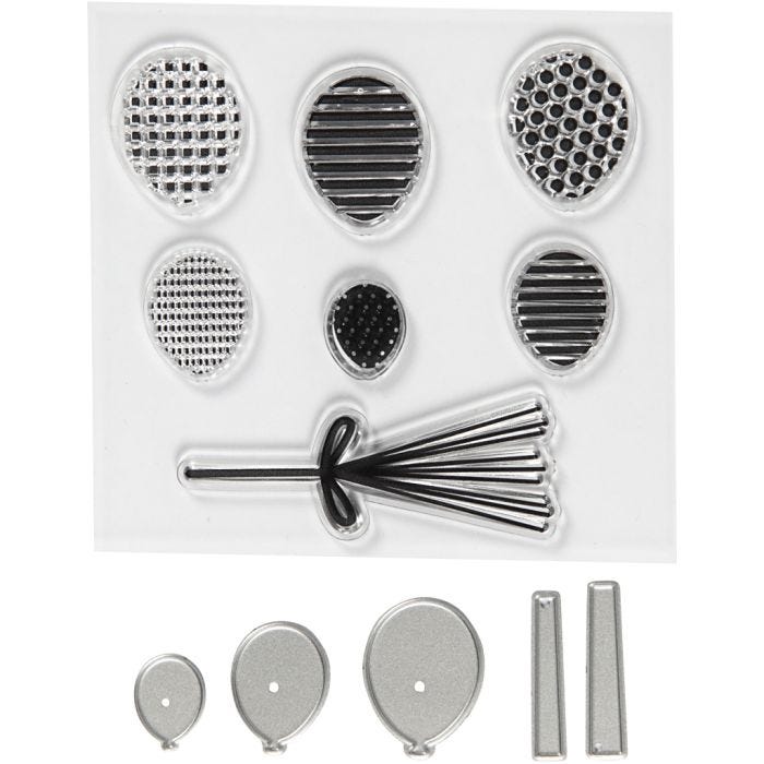 Sellos transparentes, grabado en relieve y troqueles, Globos, medidas 3-7,5 cm, 1 paquete