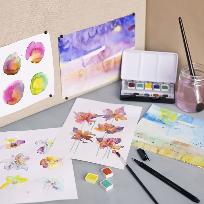 Flores y paisajes de acuarela