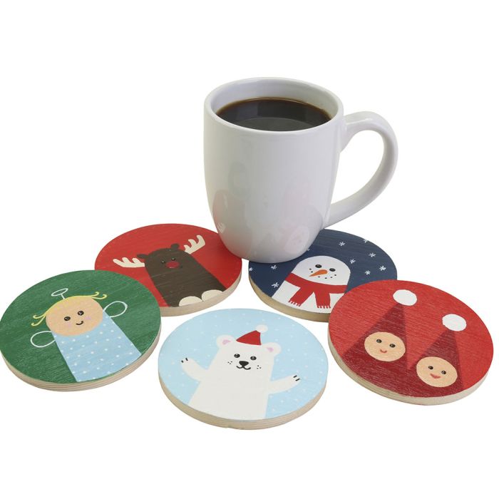 Bonitos posavasos de madera con figuras navideñas