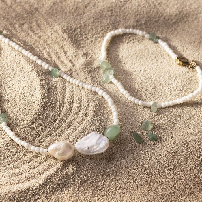 Pulsera y collar con aventurina y perlas de agua dulce