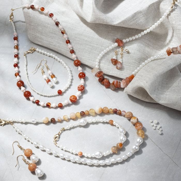 Set de joyería con cuentas de ágata y perlas de cera