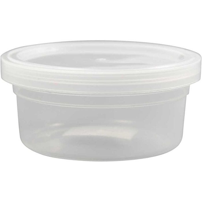 Botes de plástico con tapa, A: 38 mm, dia 84 mm, 125 ml, 20 ud/ 1 paquete