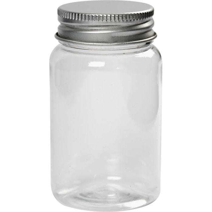 Bote de plástico con tapa enroscada, A: 77 mm, dia 45 mm, 100 ml, 10 ud/ 1 paquete