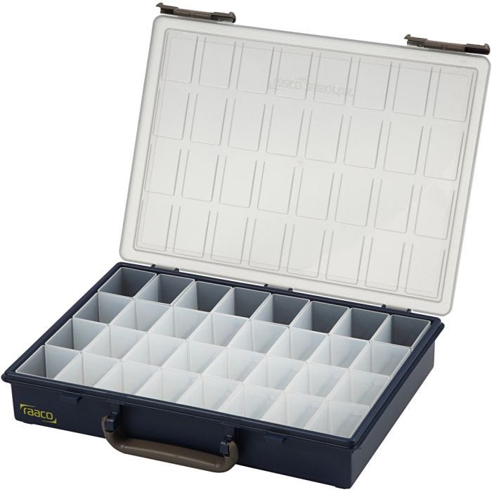 Caja de almacenaje, 32 compartimentos extraíbles, A: 5,7 cm, medidas 33,8x26,1 cm, 1 ud