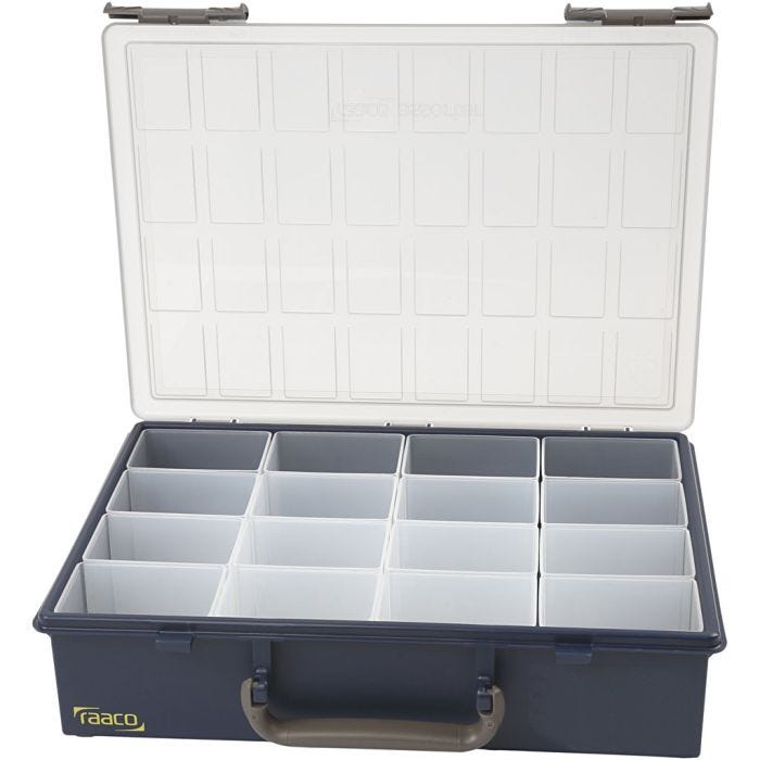 Caja de almacenaje, 16 cajas removibles, A: 8 cm, medidas 33,8x26,1 cm, medida agujero 5,5x7,9x8 cm, 1 set