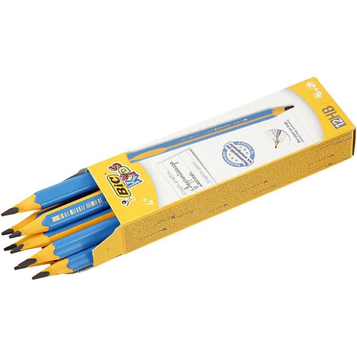 Lápices niños, L. 14 cm, grosor 10 mm, mina 4 mm, 12 ud/ 1 paquete