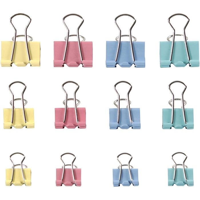 Clips plegables, A: 15-19-25 mm, colores pastel, 30stdas/ 1 paquete