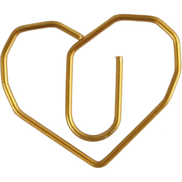 Clips, Corazón, medidas 30x20 mm, dorado, 6 ud/ 1 paquete