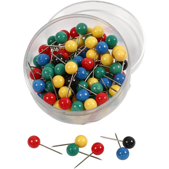 Agujas marcadoras para mapas, L. 17 mm, dia 6 mm, surtido de colores, 100 stdas/ 1 paquete
