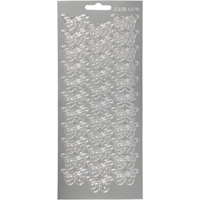 Pegatinas, Mariposas, hoja 10x23 cm, plata, 1 hoja