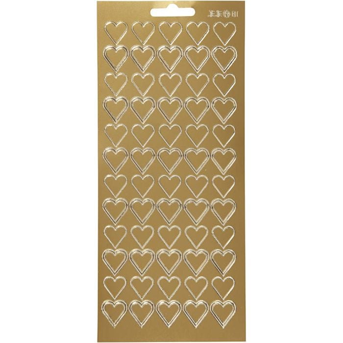 Pegatinas, Corazones, hoja 10x23 cm, dorado, 1 hoja