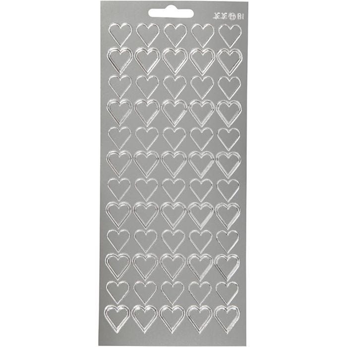 Pegatinas, Corazones, hoja 10x23 cm, plata, 1 hoja
