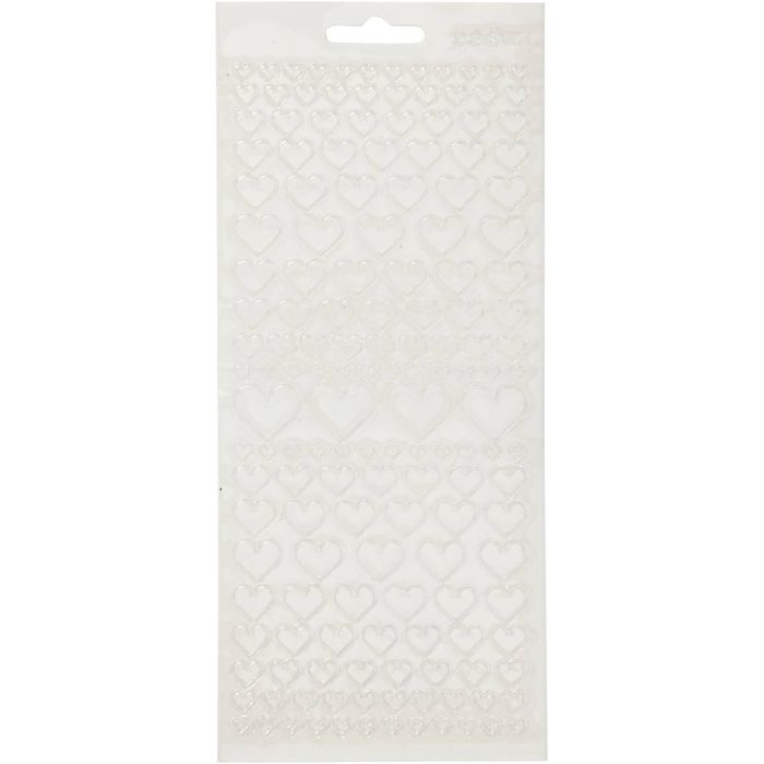 Pegatinas, Corazones, hoja 10x23 cm, transparente, 1 hoja
