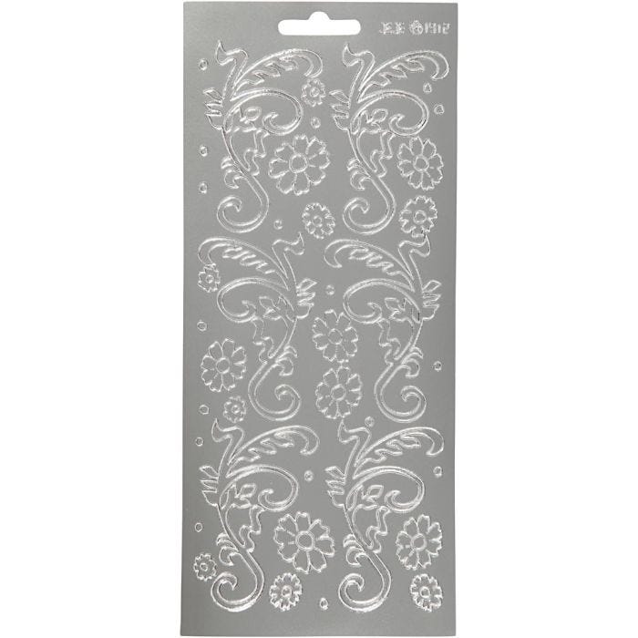 Pegatinas, Hojas decorativas, hoja 10x23 cm, plata, 1 hoja