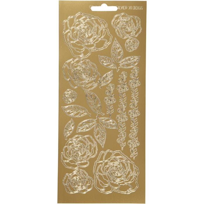 Pegatinas, Rosas, hoja 10x23 cm, dorado, 1 hoja