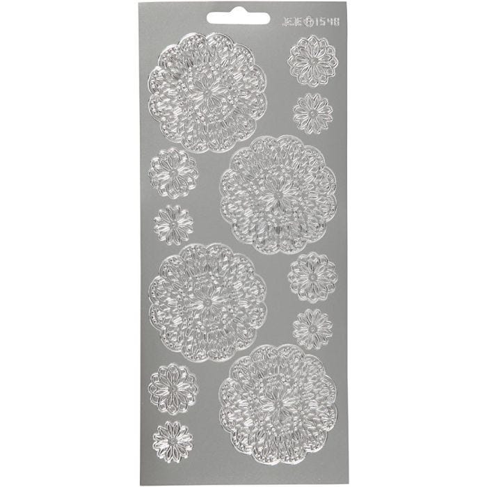 Pegatinas, Flores, 10x23 cm, plata, 1 hoja