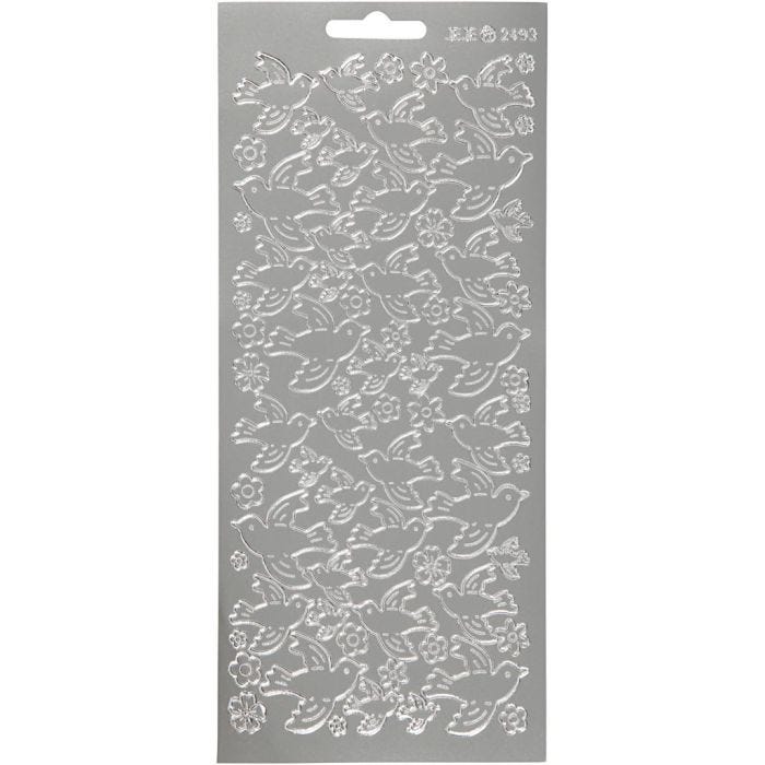 Pegatinas, Palomas, hoja 10x23 cm, plata, 1 hoja