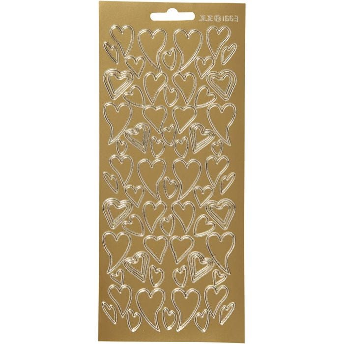 Pegatinas, Corazones, hoja 10x23 cm, dorado, 1 hoja
