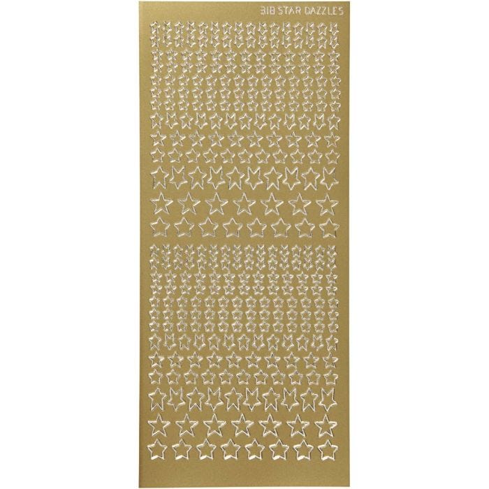 Pegatinas, Estrellas, hoja 10x23 cm, dorado, 1 hoja