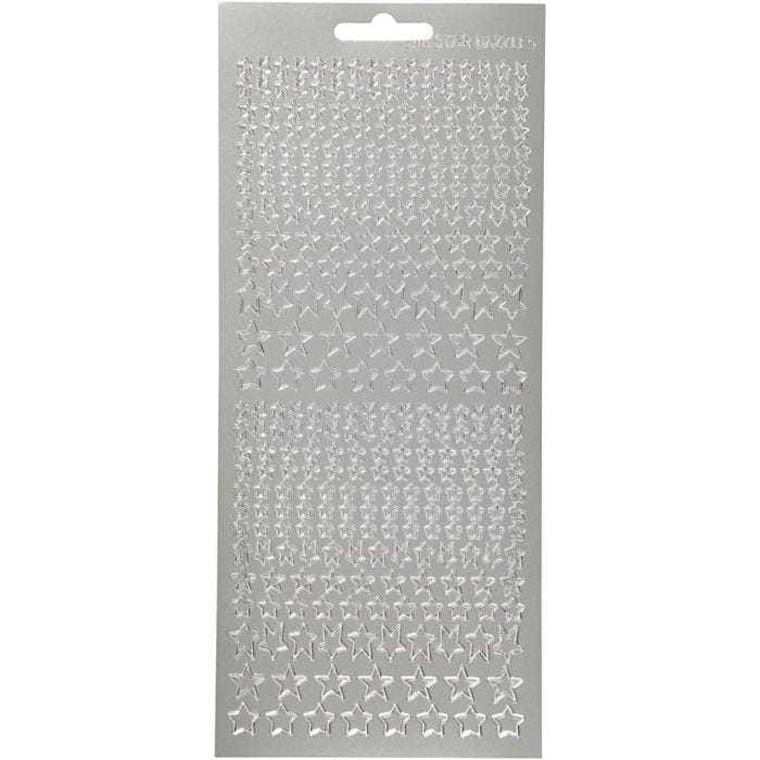 Pegatinas, Estrellas, hoja 10x23 cm, plata, 1 hoja