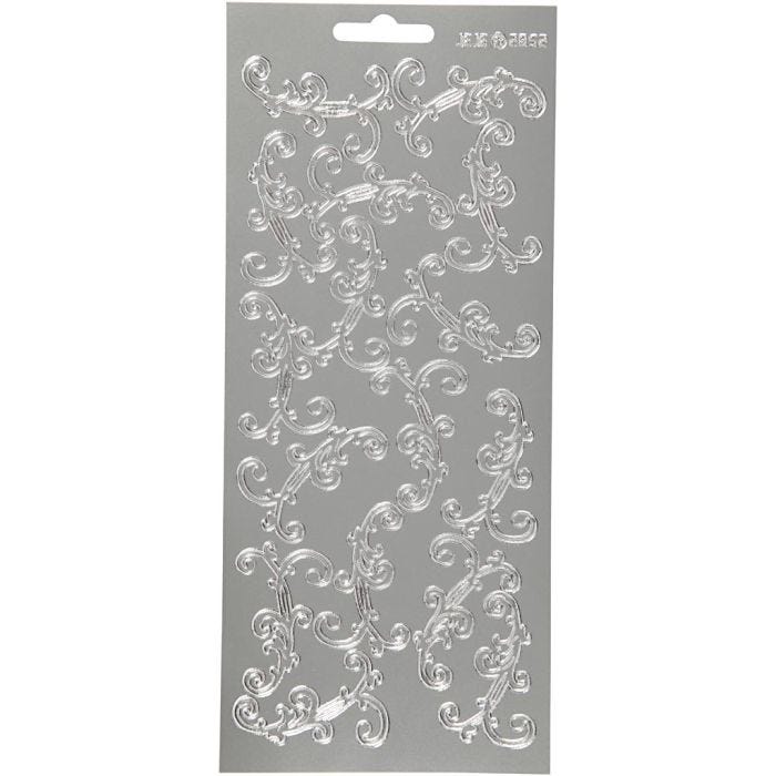 Pegatinas, Espirales, hoja 10x23 cm, plata, 1 hoja