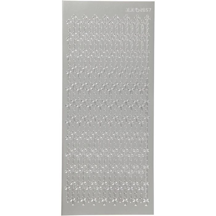 Pegatinas, Cruces, hoja 10x23 cm, plata, 1 hoja