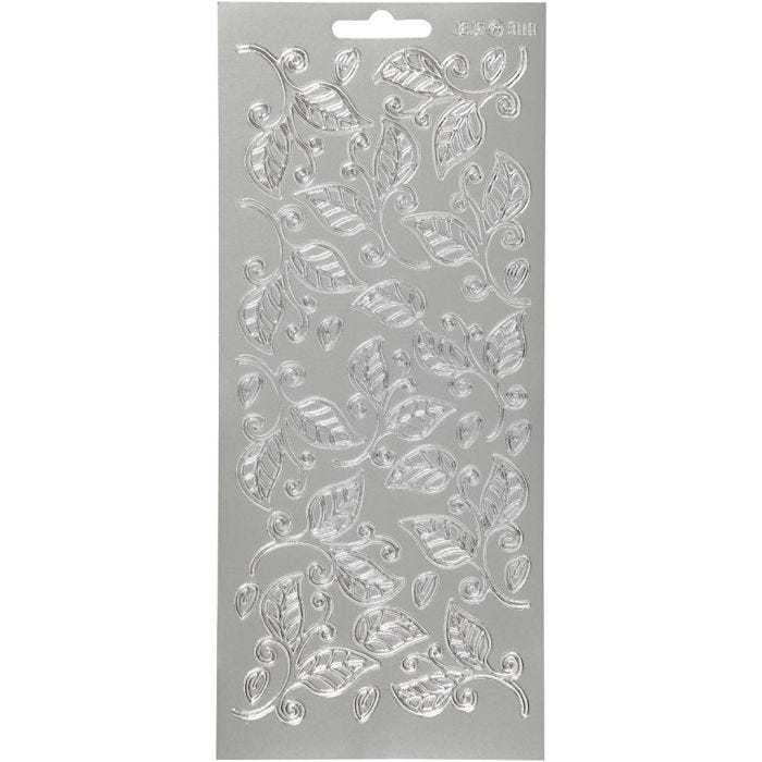 Pegatinas, Hojas, hoja 10x23 cm, plata, 1 hoja