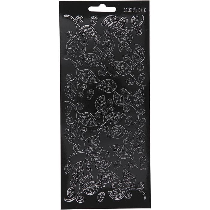 Pegatinas, Hojas, hoja 10x23 cm, negro, 1 hoja