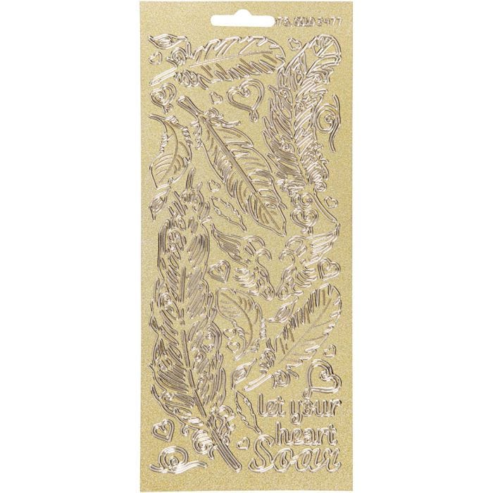 Pegatinas, Plumas, hoja 10x23 cm, dorado, 1 hoja