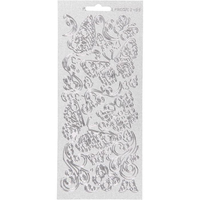 Pegatinas, Mariposas, hoja 10x23 cm, plata, 1 hoja