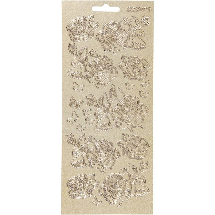 Pegatinas, Rosas, hoja 10x23 cm, dorado, 1 hoja