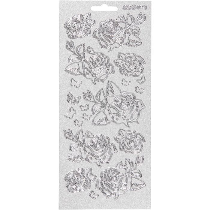 Pegatinas, Rosas, hoja 10x23 cm, plata, 1 hoja