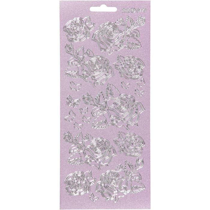 Pegatinas, Rosas, hoja 10x23 cm, plata, 1 hoja