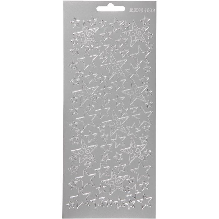 Pegatinas, Estrellas, hoja 10x23 cm, plata, 1 hoja