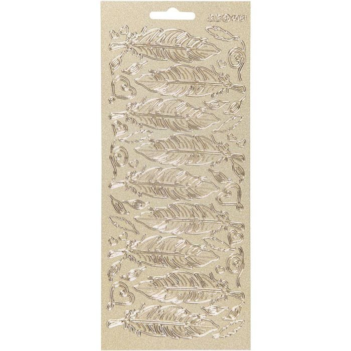 Pegatinas, Plumas, hoja 10x23 cm, dorado, 1 hoja