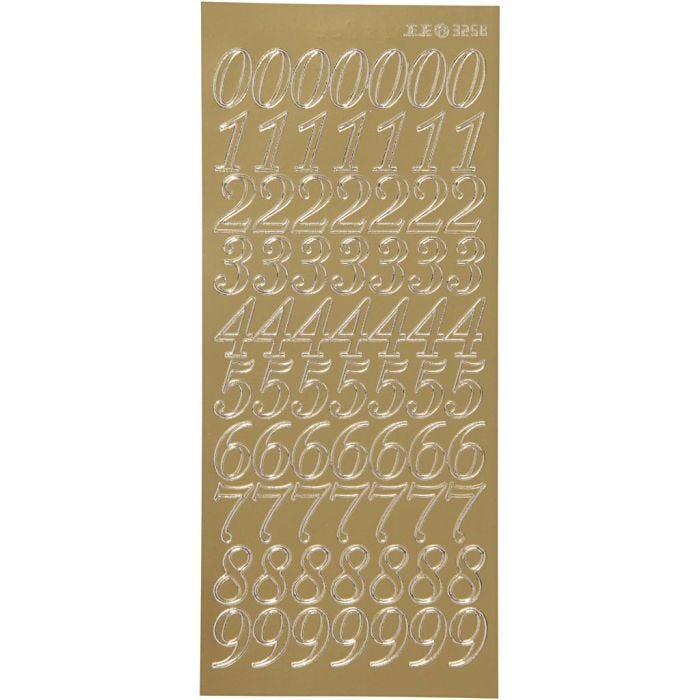 Pegatinas, Números, hoja 10x23 cm, dorado, 1 hoja